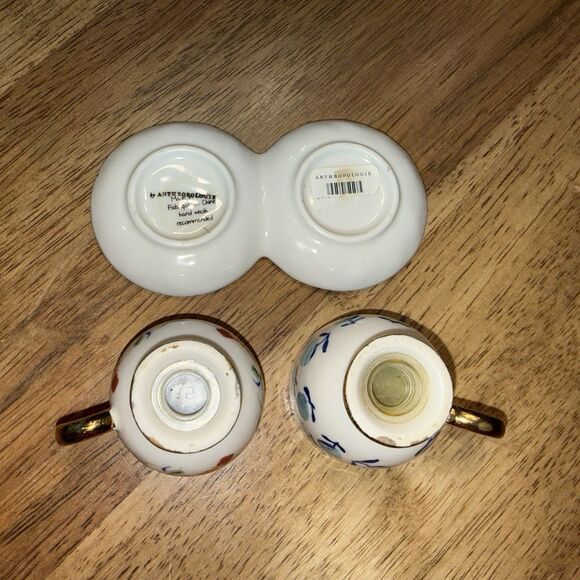 Anthropologie Tea Cups Salt & Pepper Shakers Floral Chintz Cottagecore Boho - Picture 9 of 12
